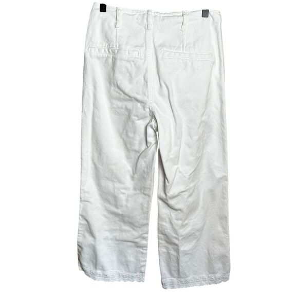 Zara Sailor Gold Button Wide Leg Embroidered Cropped White Patch Pocket Jeans 6 - Picture 2 of 8